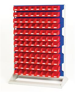 Bott Louvre 1450mm high Static Rack with 96 Red Plastic Bins Bott Static Verso Louvre Container Racks | Freestanding Panel Racks | Small Parts Storage 16917324.11V 
